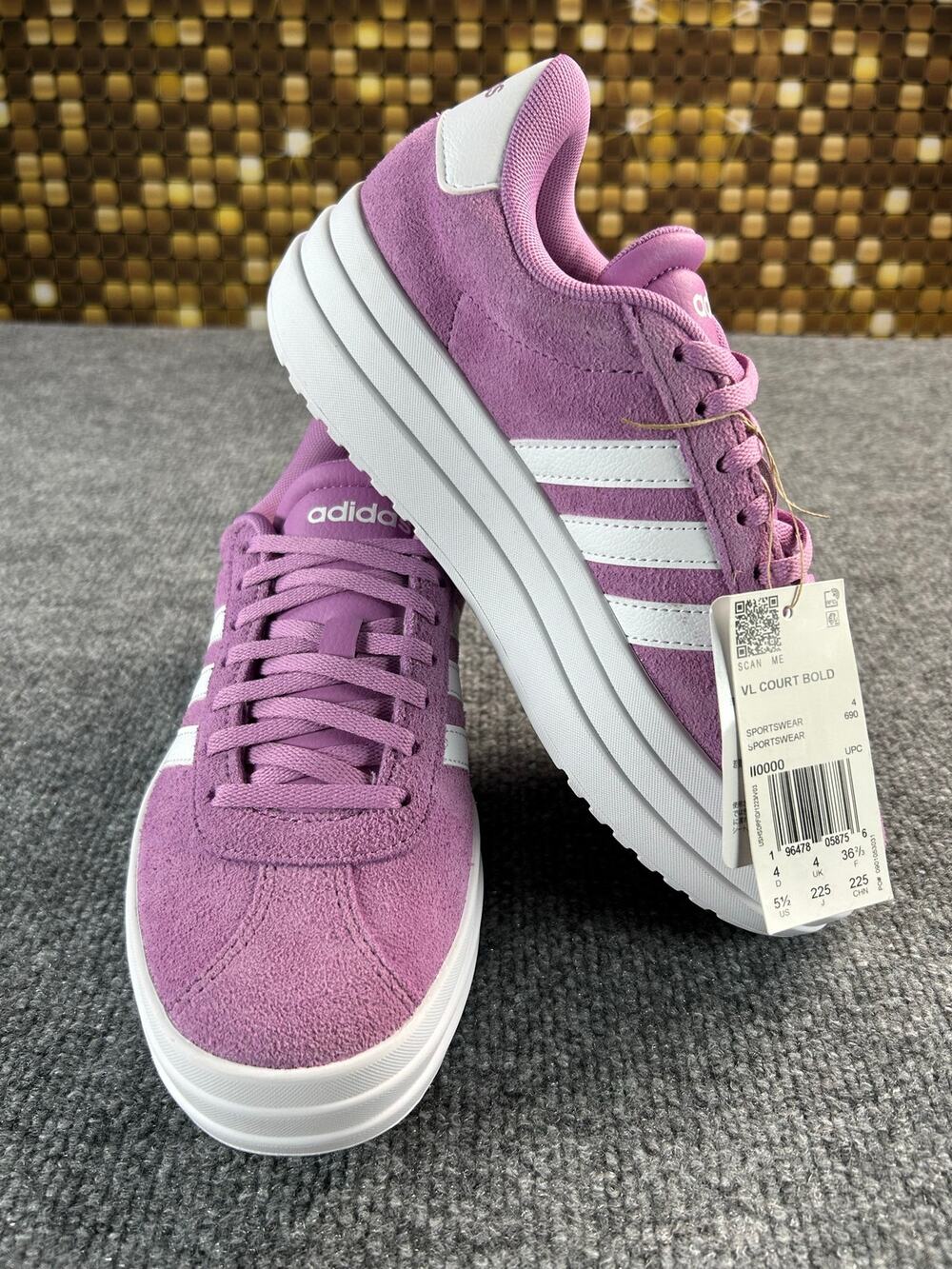 Adidas VL Court Bold Platform Sneakers Purple White Women's 5.5 New